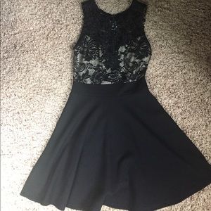 Black Lace Neckline Skater Dress