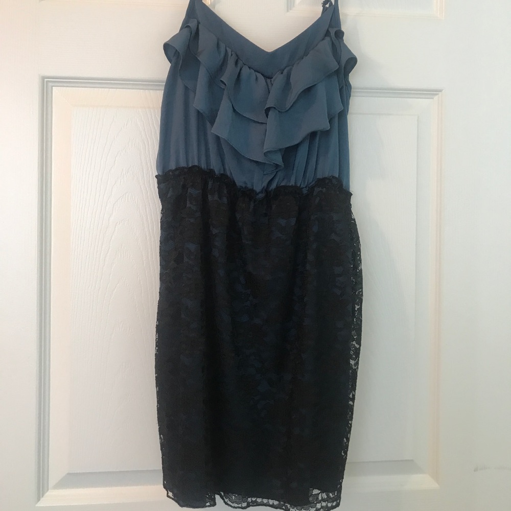 Grey and black lace dress.