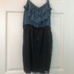 Grey and black lace dress.