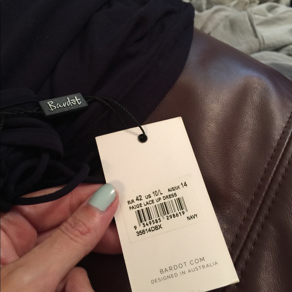 Jessie James Decker Bardot navy lace up dress L - Picture 2 of 2