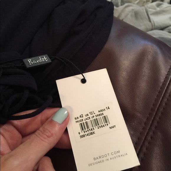 Jessie James Decker Bardot navy lace up dress L - Picture 2 of 2