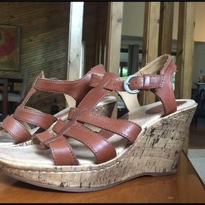 B.O.C. Born Women's Leather Cork Wedge Sandals