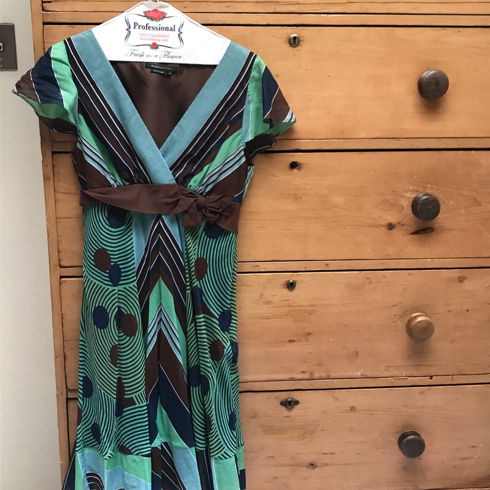 BCBG Max Maria dress blue brown green.