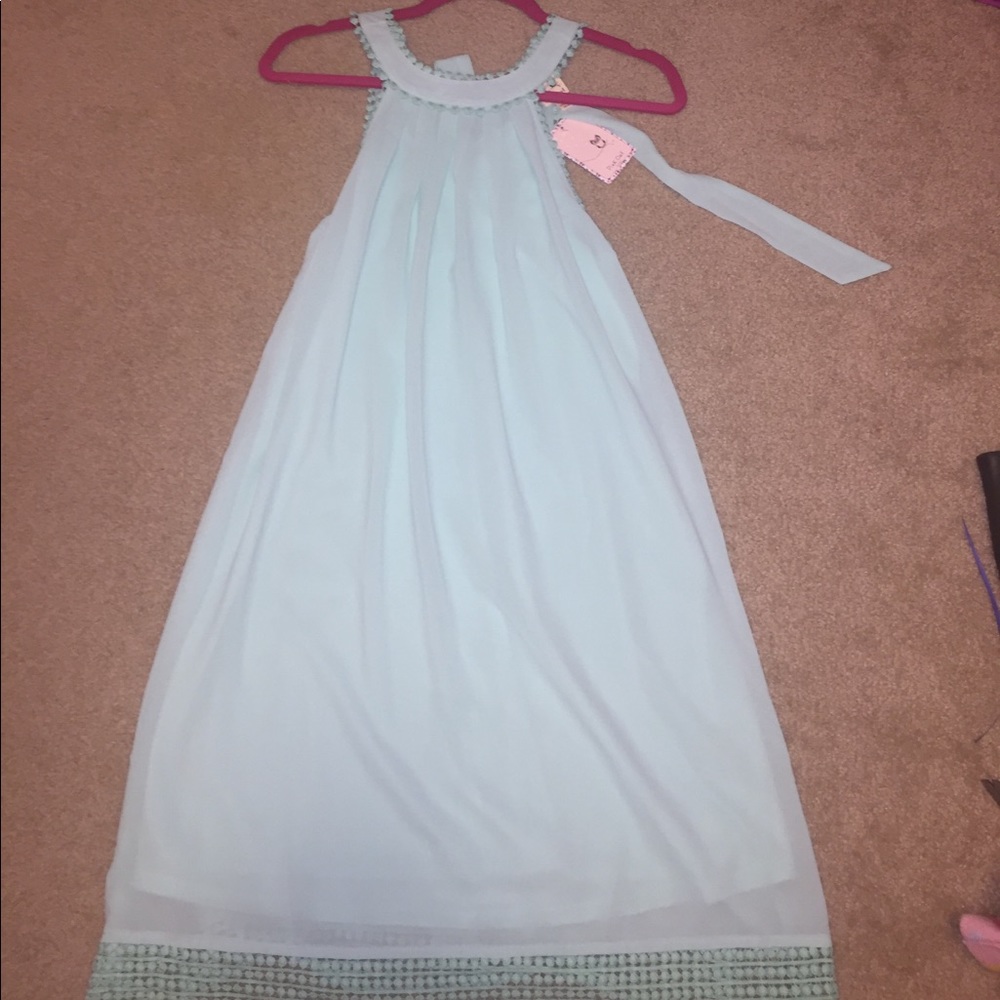 Pink owl teal dress