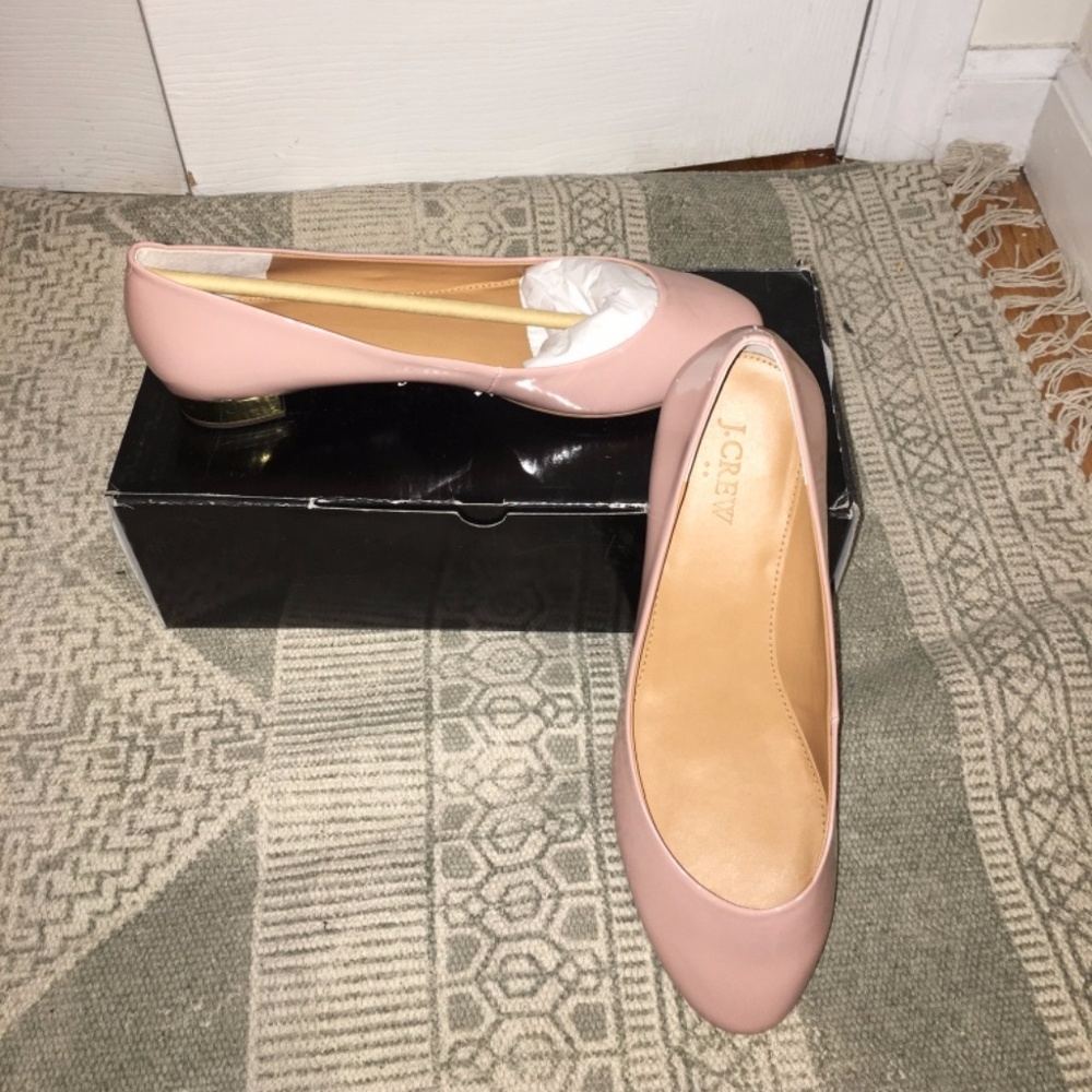 J.Crew Factory Harper Patent Pink Flats Gold Heel