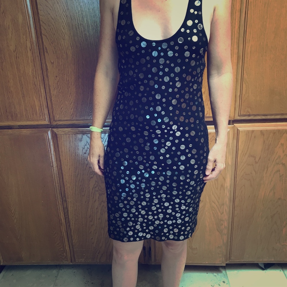 Ali Ro black knit beaded mini dress