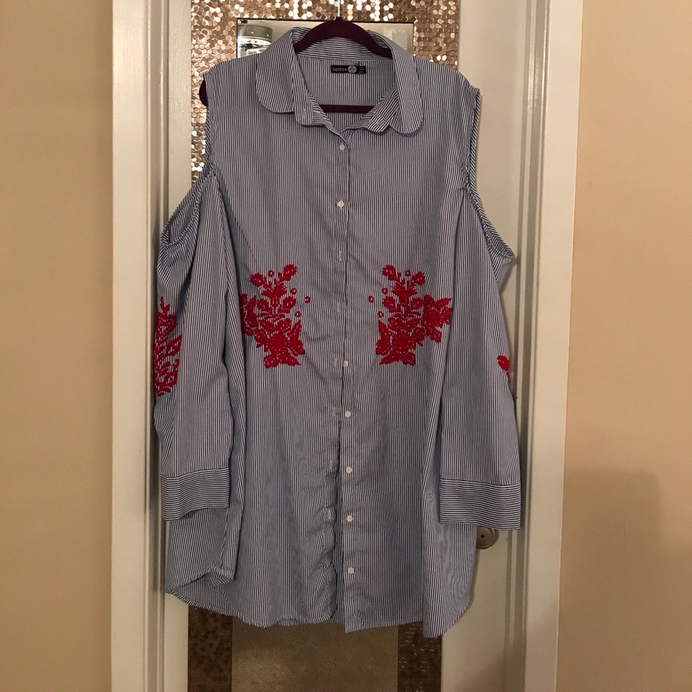 Boohoo plus Embroidered Stripe Shirt Dress
