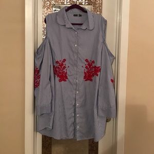 Boohoo plus Embroidered Stripe Shirt Dress