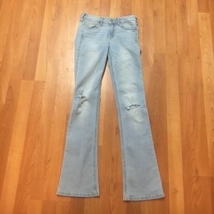 Light wash Hollister flare jeans.