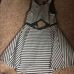 Black and White striped cut out dress
