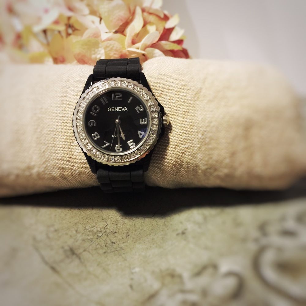 Black and bling fashion watch