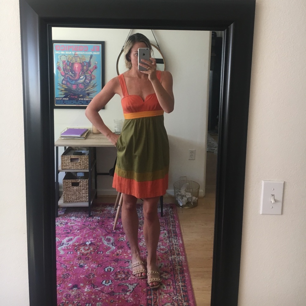 Silk color block dress w pockets