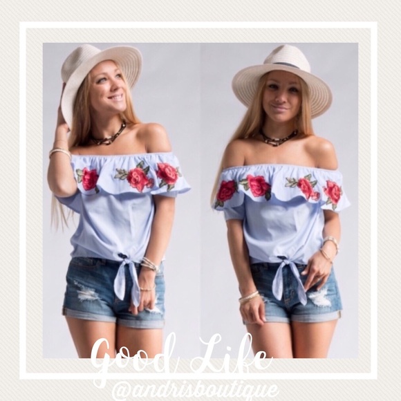 Embroidered Floral Cold Shoulder Top - Picture 3 of 4