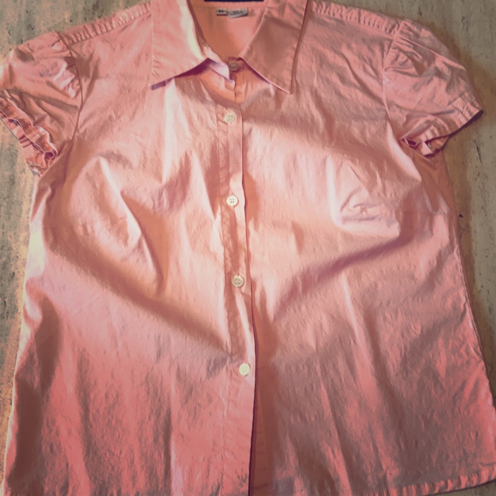 THEORY pink short sleeve button down shirt