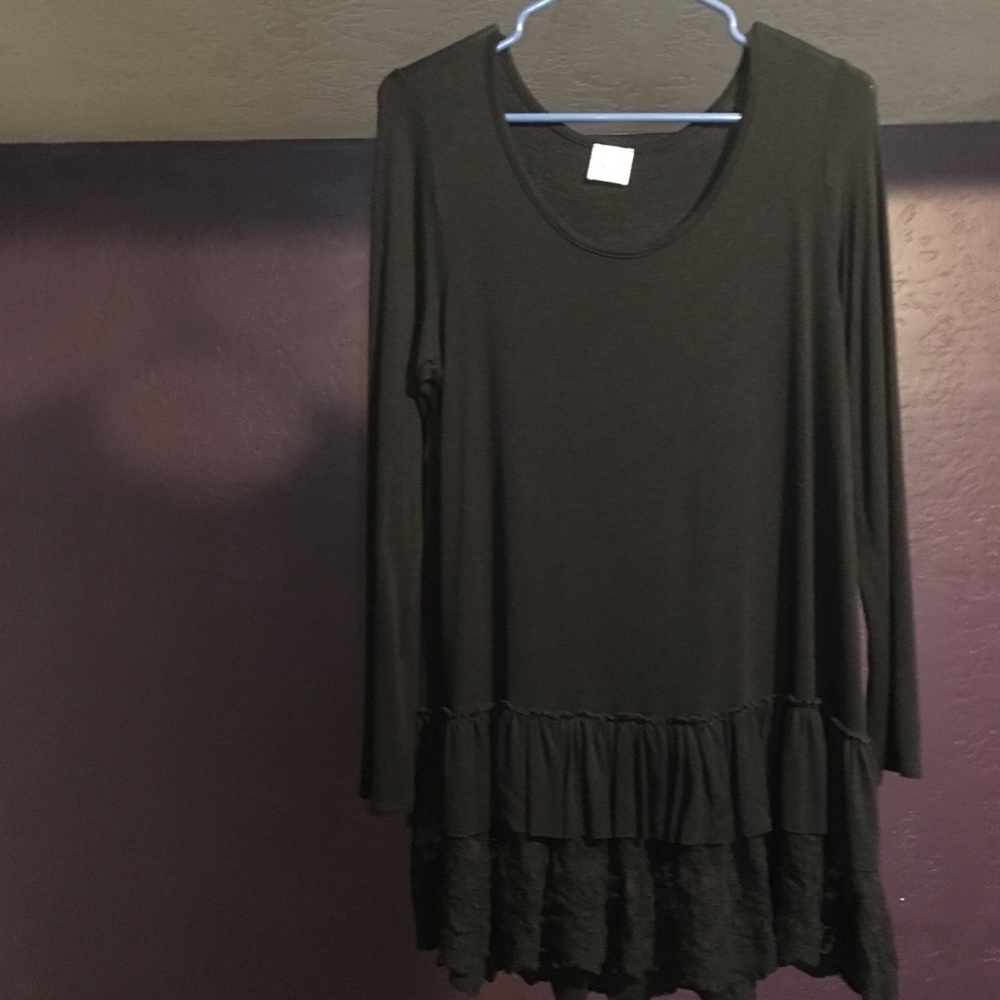 Black super soft ruffle lace dress/long shirt
