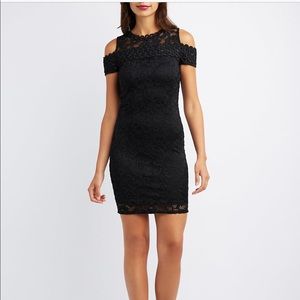 Black lace off the shoulder dress from Charlotte R
