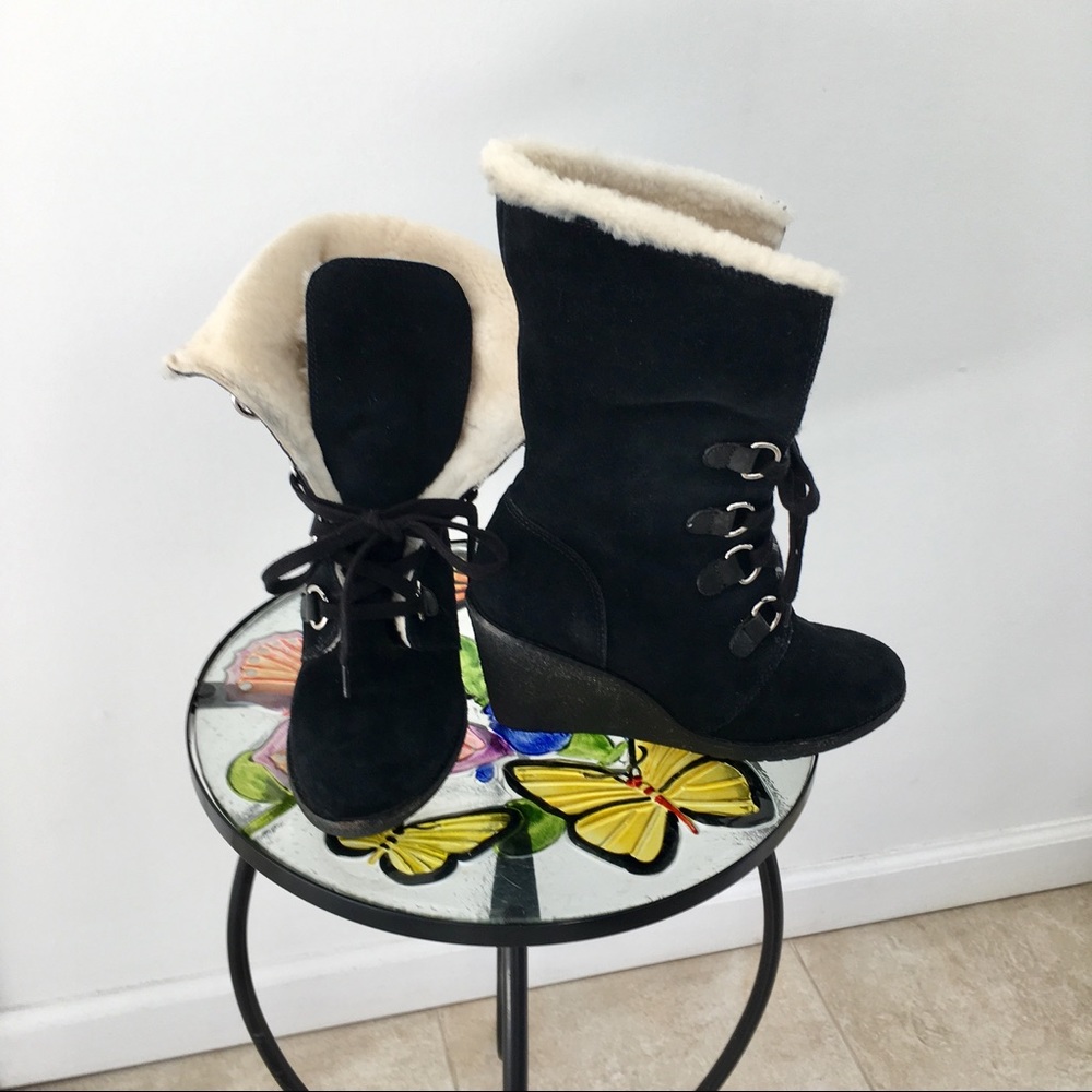 COLE HAAN FUR BOOTS WEDGIES- stunning SUEDE