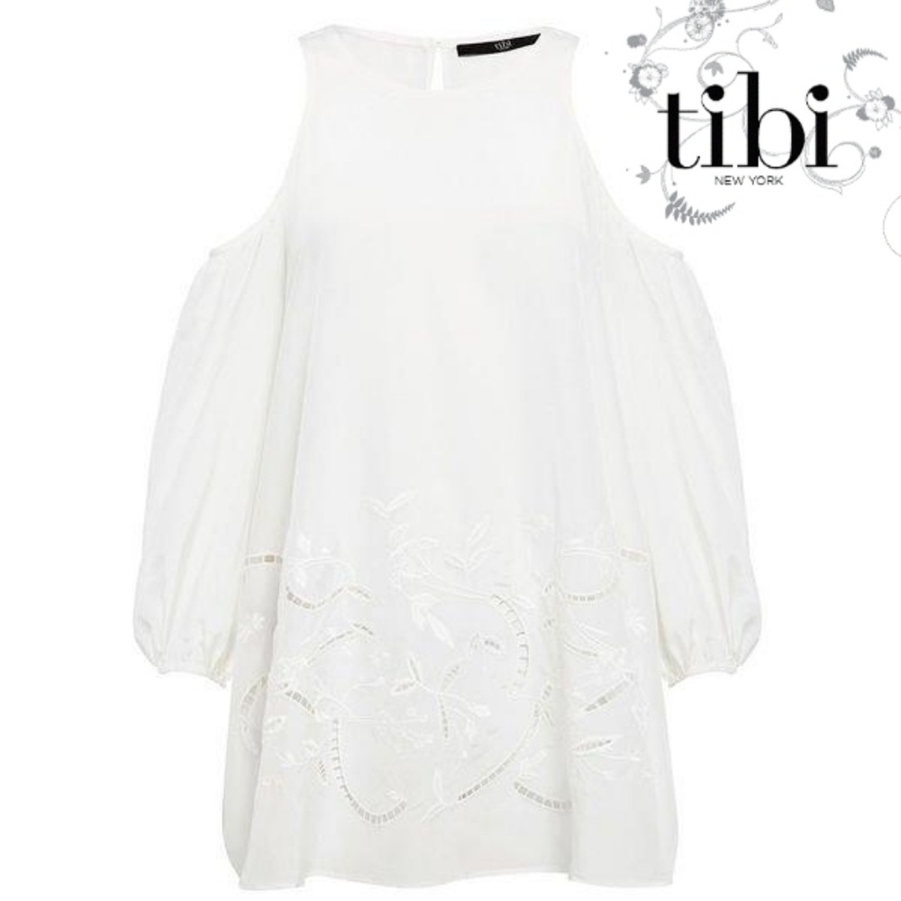 NWT Tibi-Carmen Embroidery Cold Shoulder Top