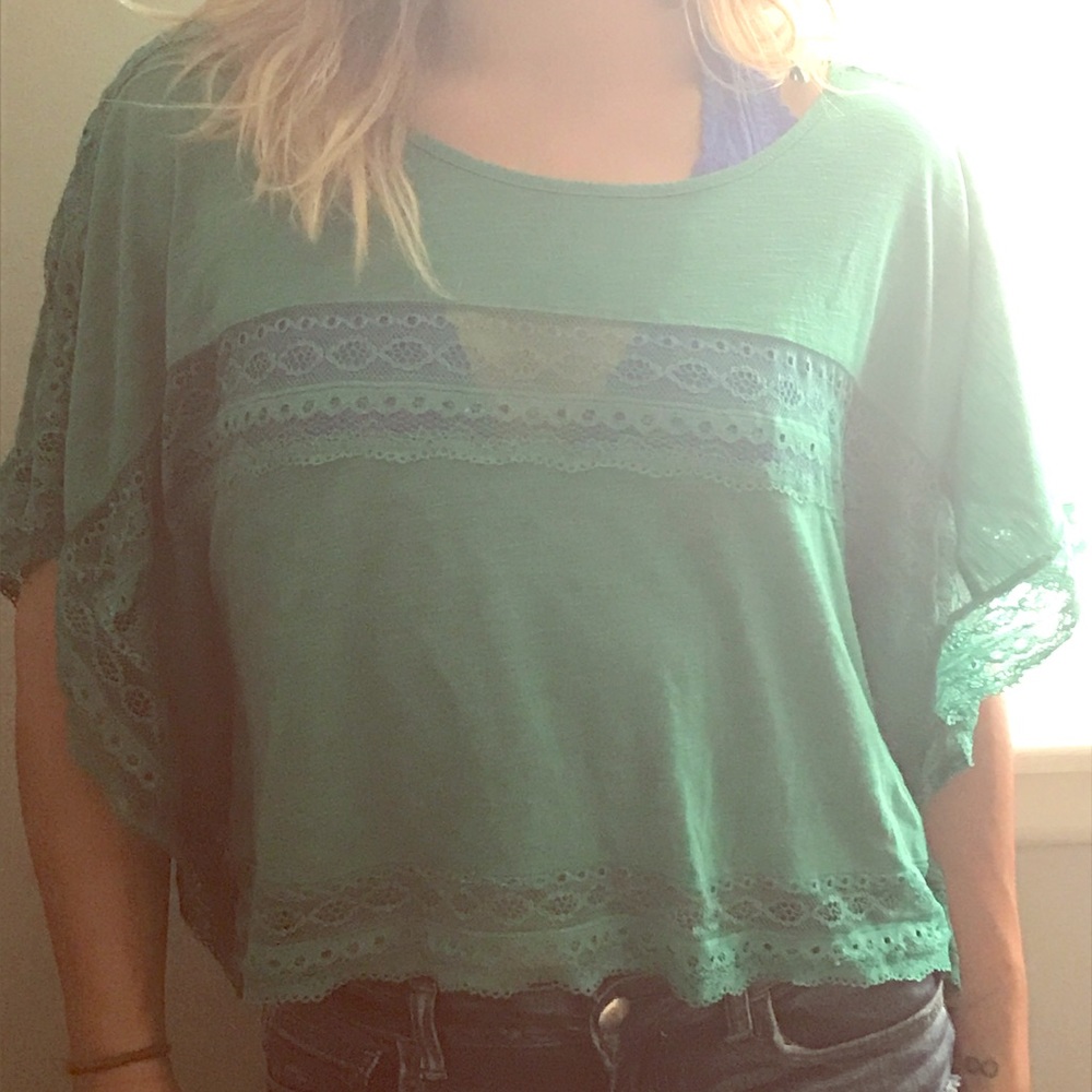 Free People green boxy crop