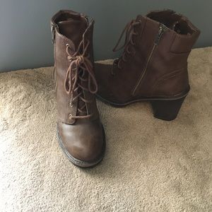 Brown leather over the ankle boots