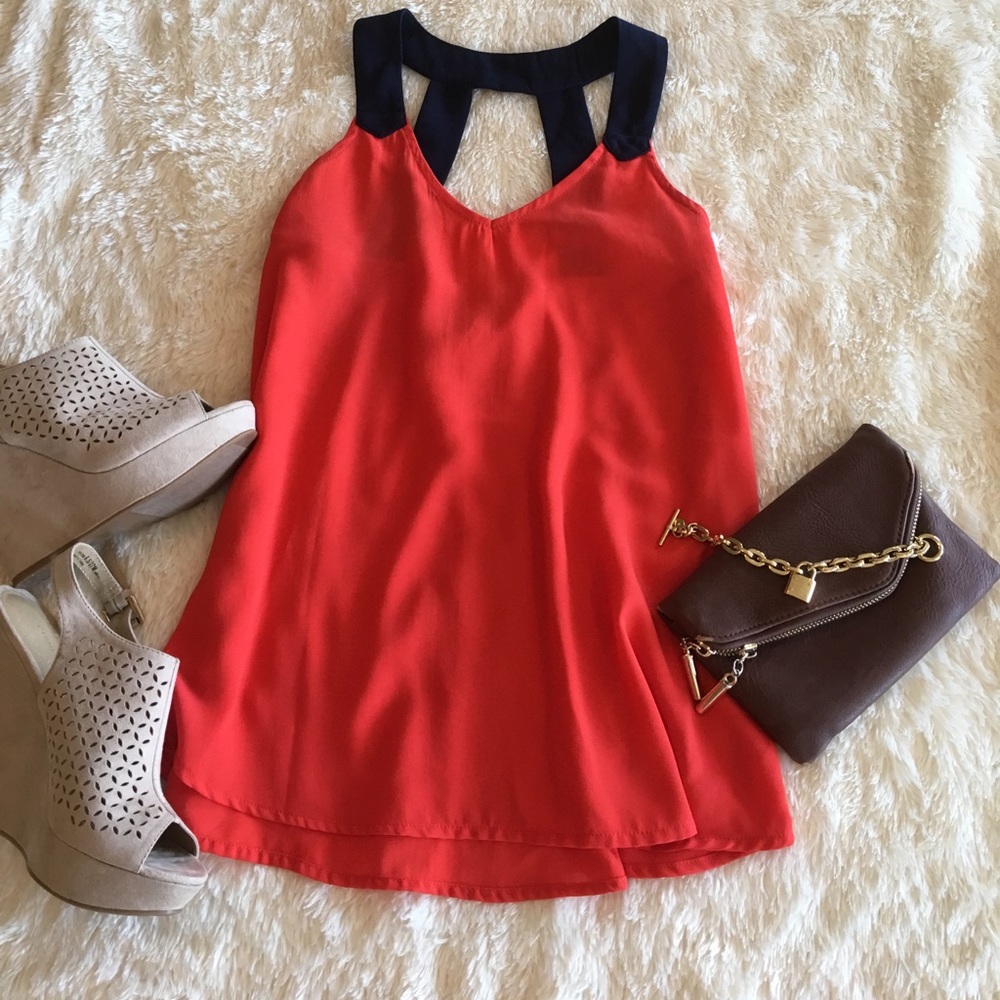 V-Neck Orange and Navy Tank