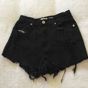 Black distressed high waisted shorts