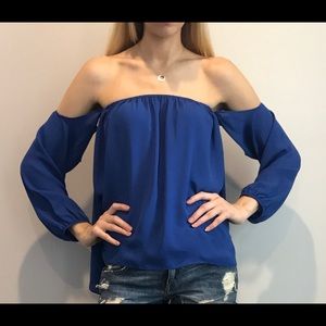Off the shoulder blue blouse