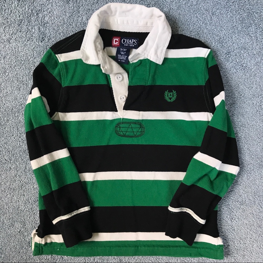 Chaps striped polo green black white boys 3T