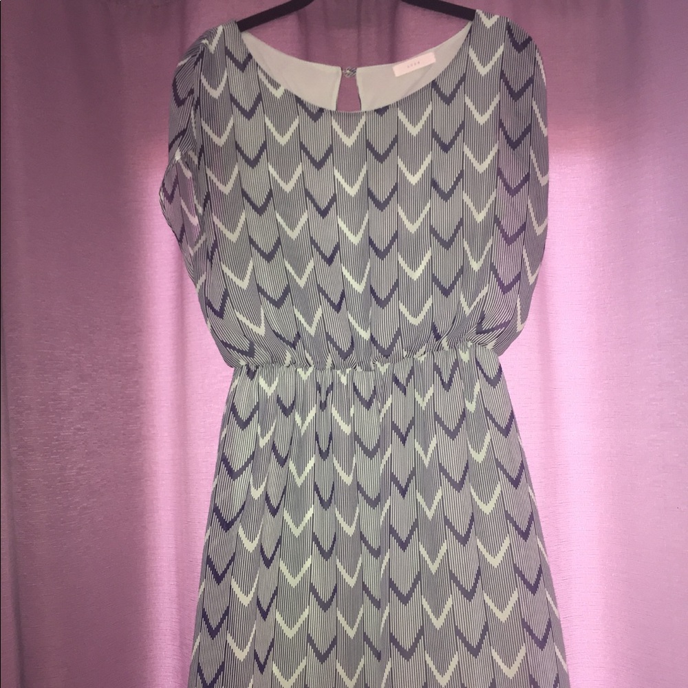 Mint green and navy knee length dress