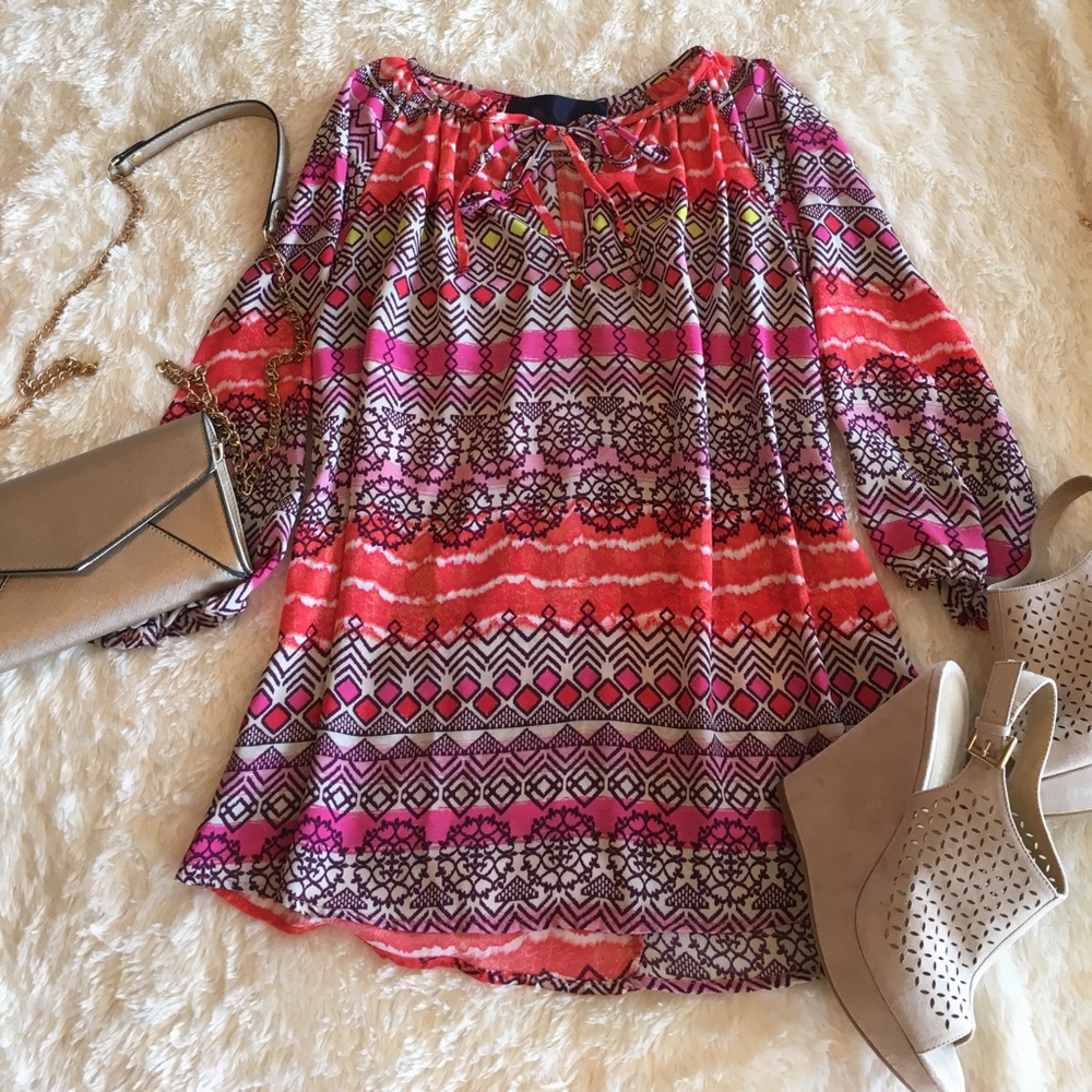 Colorful Tie-Front Blouse