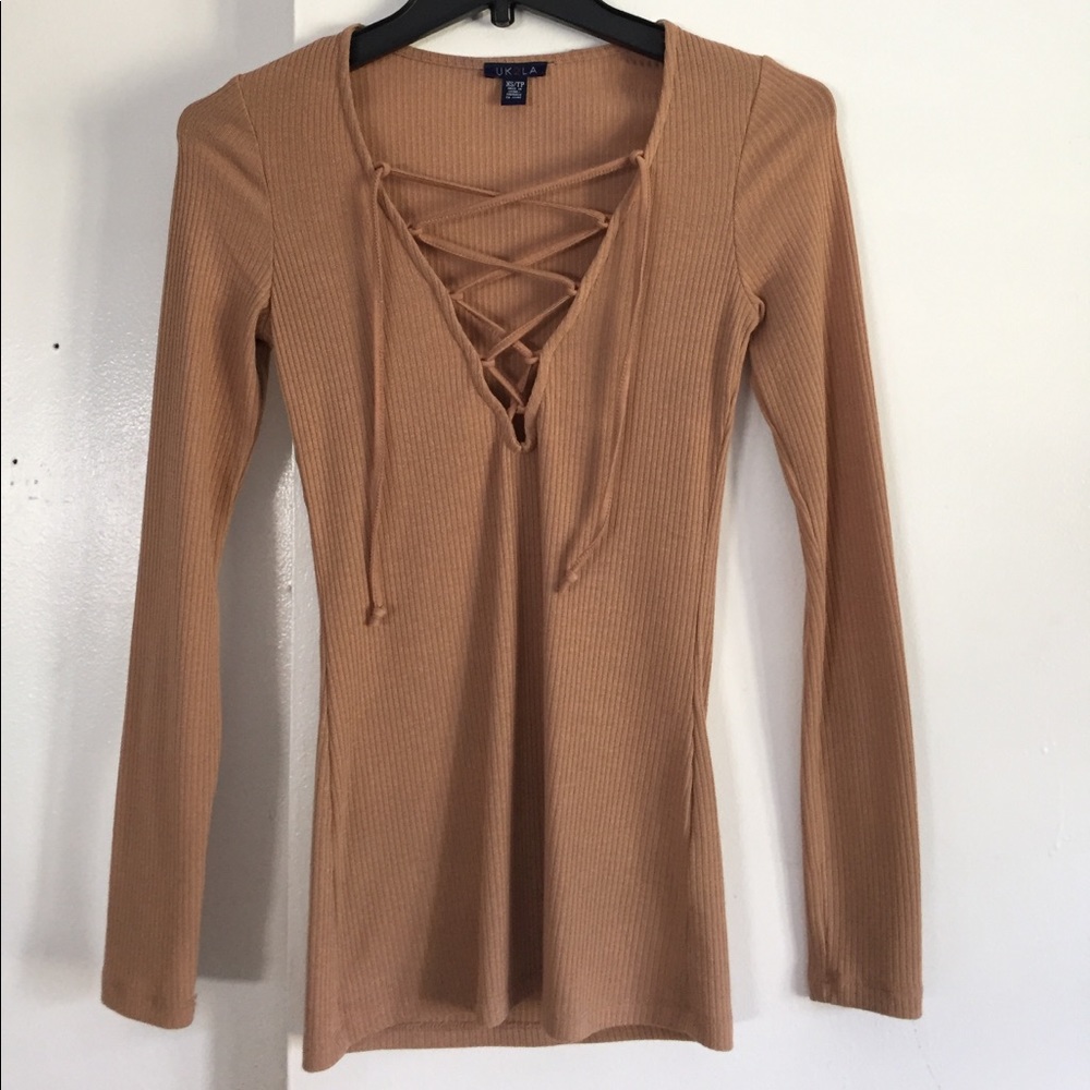 Tan Strappy Tight Shirt