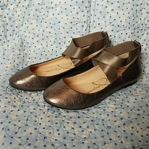 Sz 7.5 jessica simpson metallic taupe ballet flats