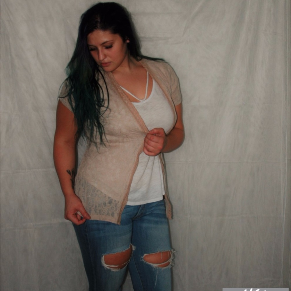 Camel colored short sleeve overpiece