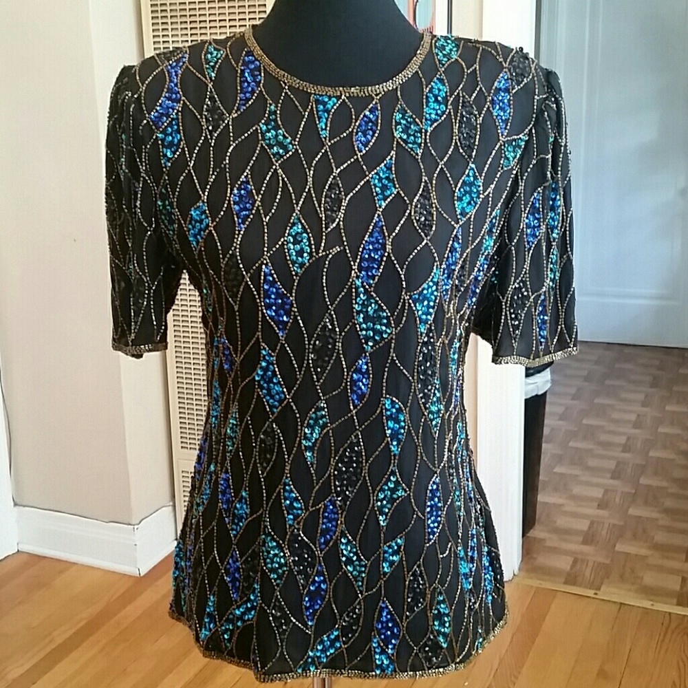 Vintage Scala Silk & Beaded Retro Blouse!♡