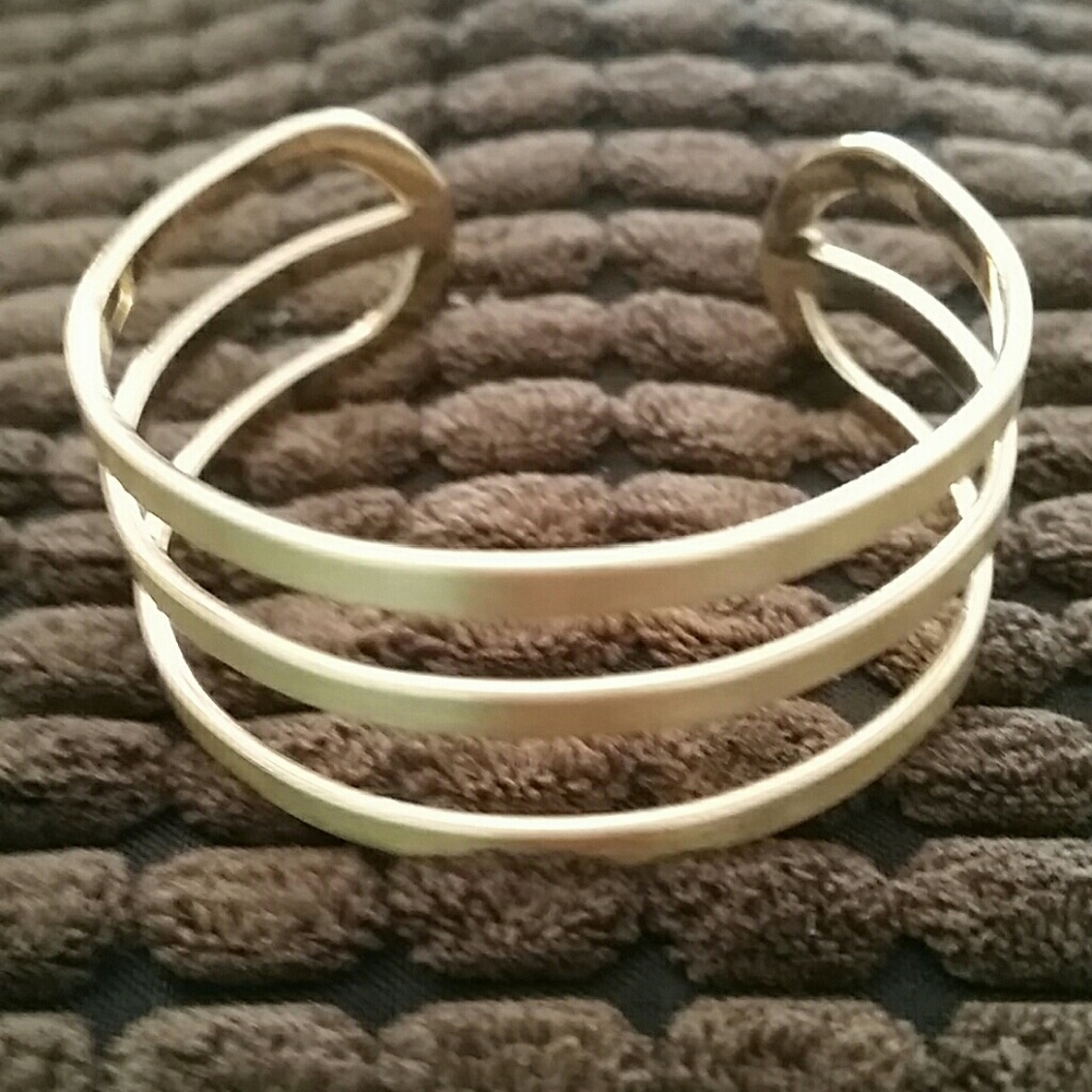 3 Rows Flat Matt Gold Metal Cuff Bracelet