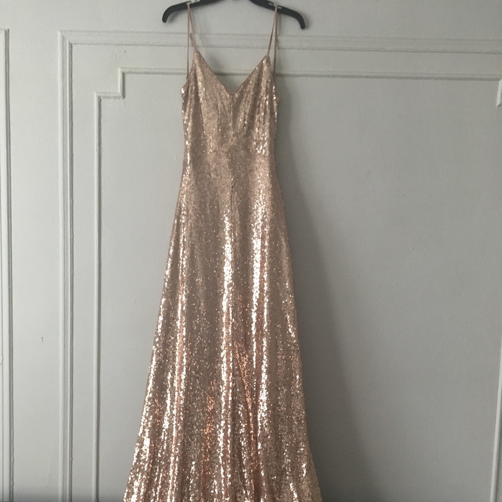 Rose Gold Backless Skinny Strap Gown