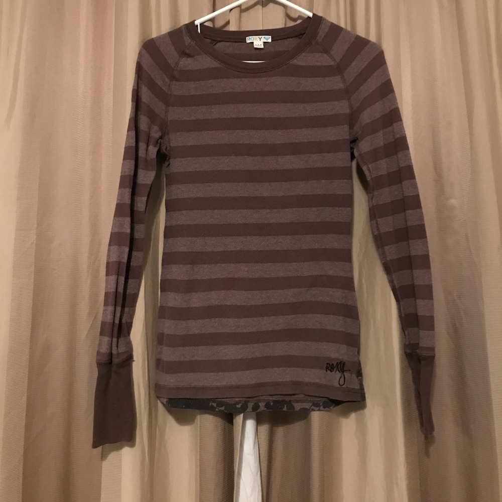 Brown Striped Floral Long Sleeve Tee