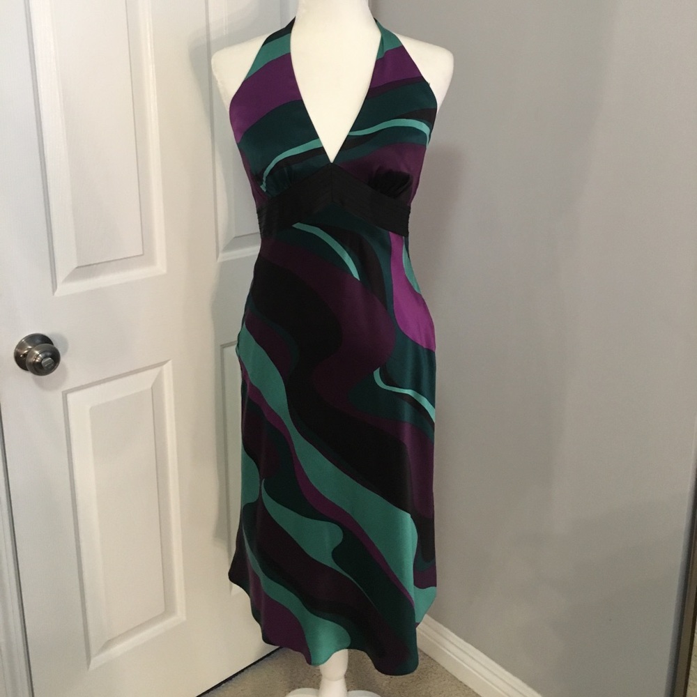 Multicolor halter  knee length cocktail dress