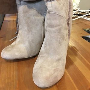 Cute taupe faux suede over the knee boot