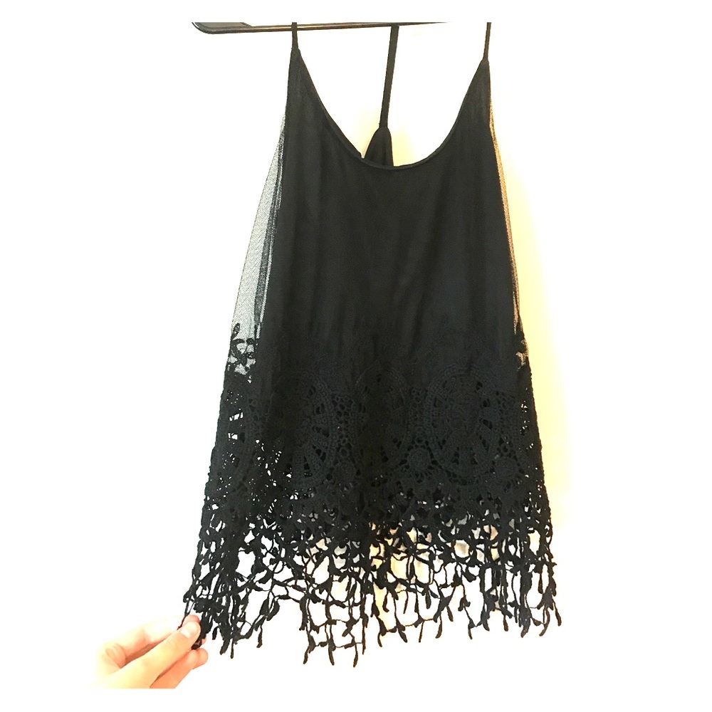 Crotchet and mesh black babydoll top