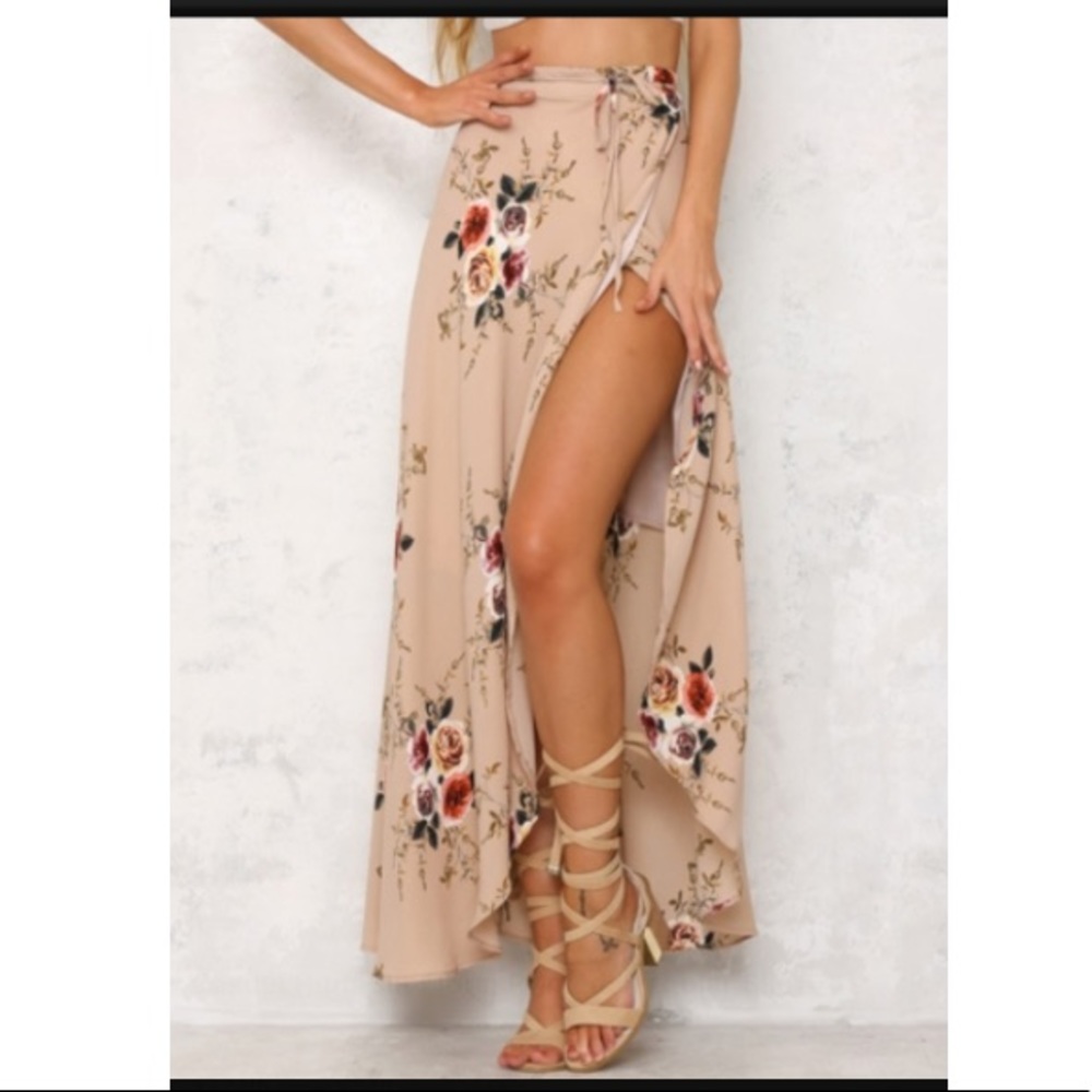 Long floral tie skirt