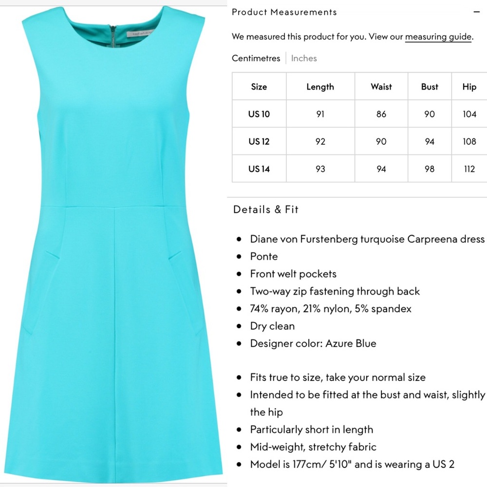 DVF👗✨Carpreena Ponte Shift Dress✨Turquoise, sz12 - Picture 2 of 5