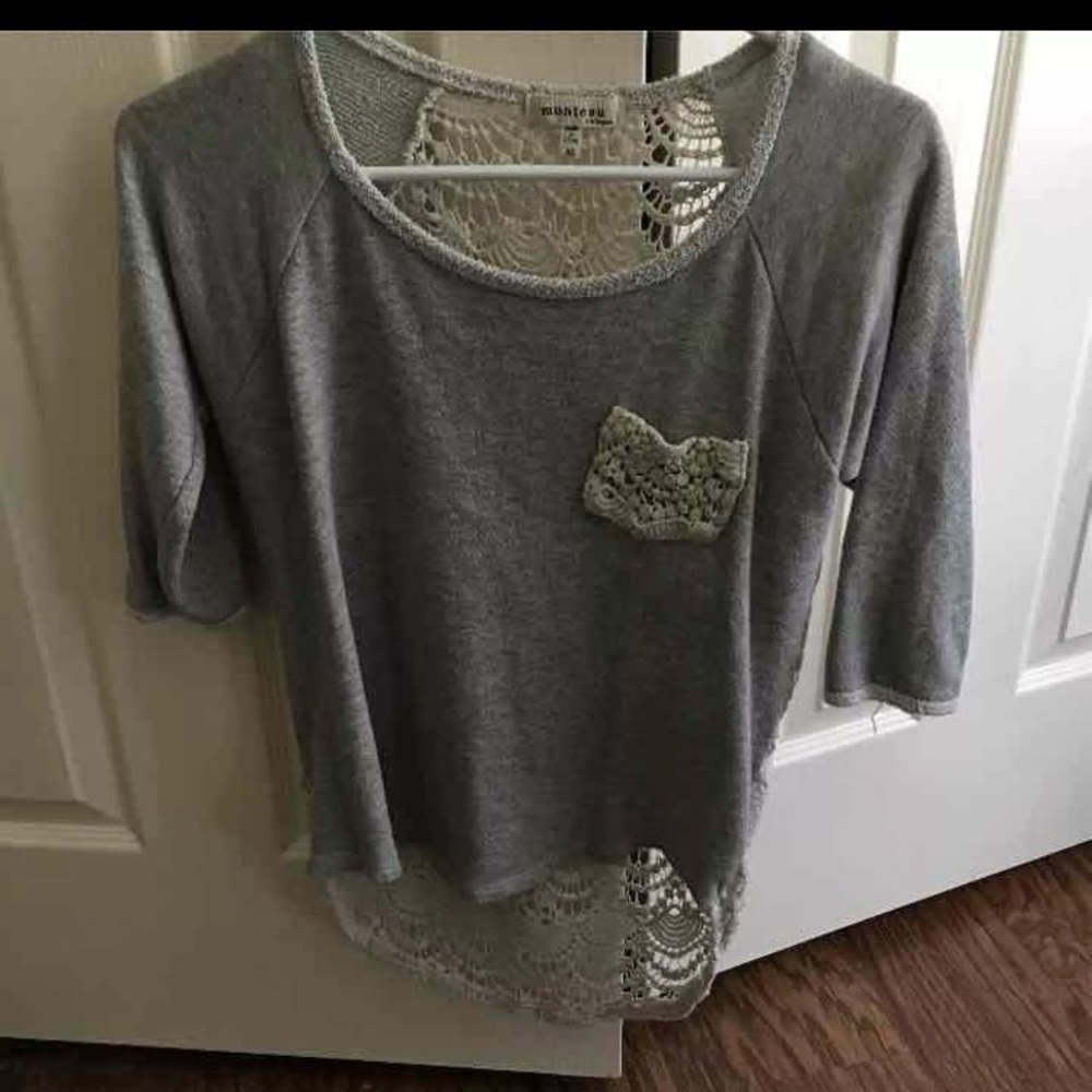 White lace gray sweater