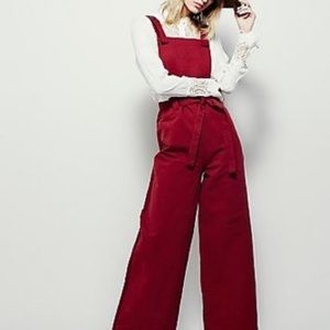 Vintage Rust Flocked High Waist Wide Leg Overalls