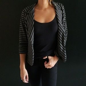 Casual Gray and Black Striped Blazer