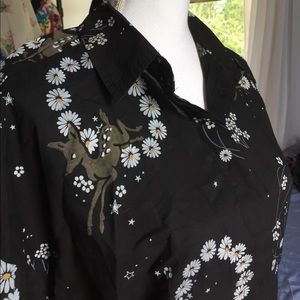 Floral deer black maxi kimono shirt dress