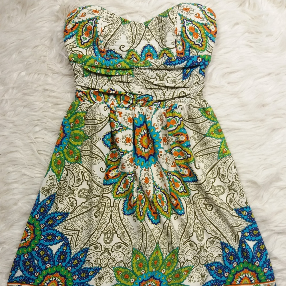 Miss Me Paisley Strapless A line Dress Sz Small