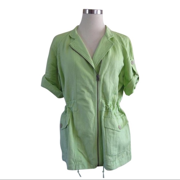 🌻 3/$35 J. Jill - Green Linen Jacket - Size XS - Picture 2 of 8