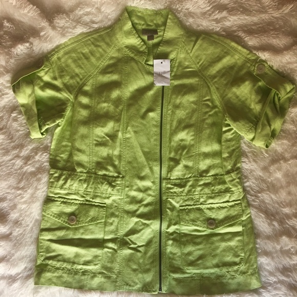 🌻 3/$35 J. Jill - Green Linen Jacket - Size XS - Picture 7 of 8