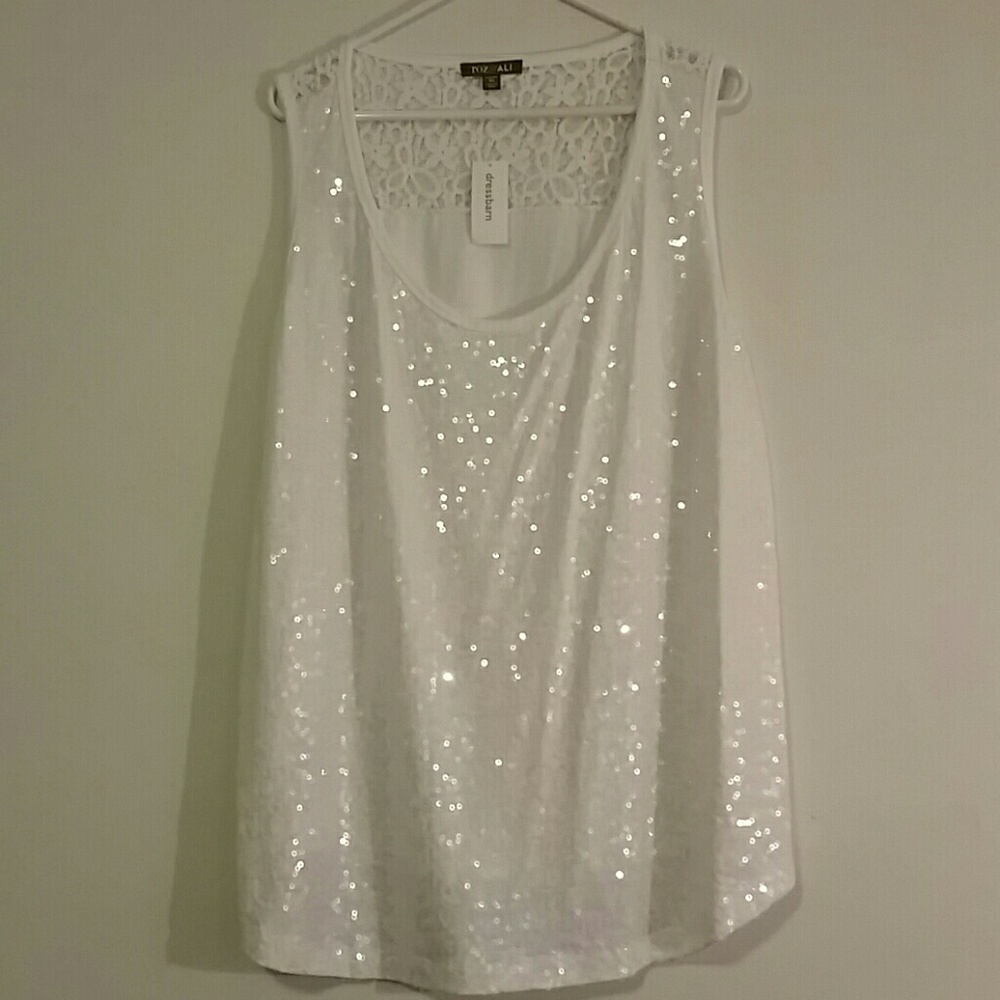 Plus Size White Sequin Tank